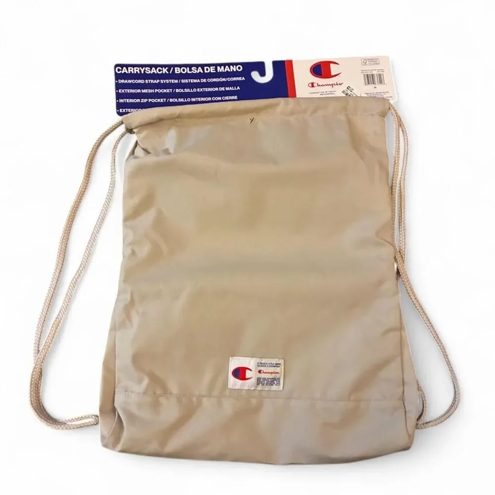 NWT Champion Method Beige Drawstring Carry Sack Backpack